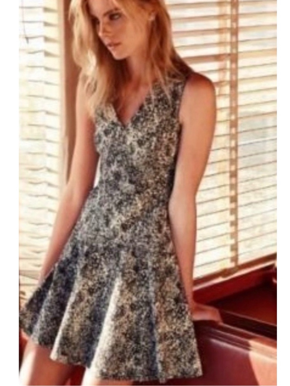 REBECCA TAYLOR Monochrome Patterned Mini Dress Black White Size 2